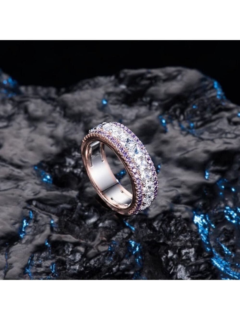 Double Row Pave Cubic Zirconia Eternity Band - Picture 5 of 6